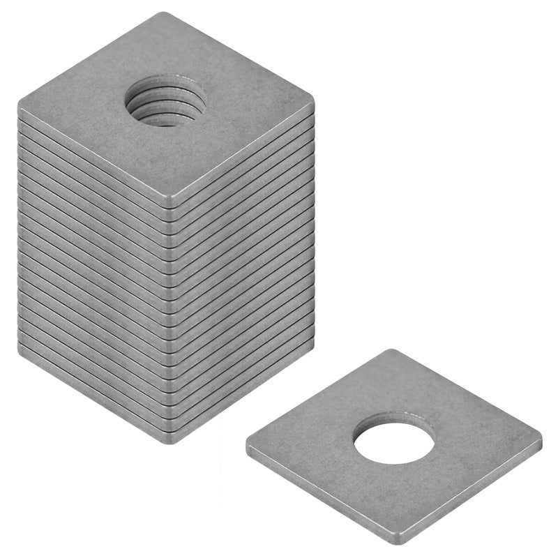 heneng 20 Pcs 304 Stainless Steel Square Plate Washers, Fits 1-5/8" Strut Channel, 1/2" Bolt Hole, Flat Washer Fastener, 2.8mm Thick - Image 1
